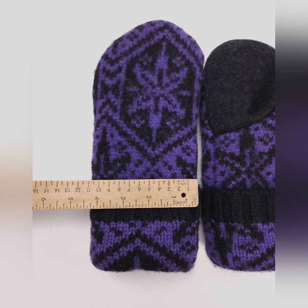 Upcycled Wool Black Purple Sweater Mittens Sherpa Fleece Lined NEW Adult M/L